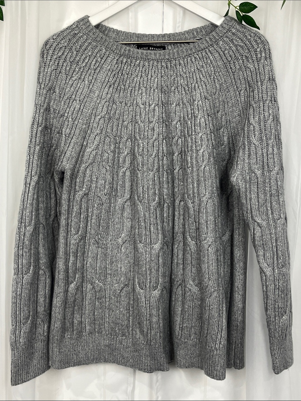 Lane Bryant Cable Sweater 18/20 Gray Pullover Ribbed Cuff & Hem Long Sleeve NWOT